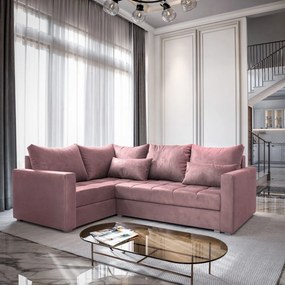 Masseno Narożnik LIRENO z funkcją spania i pojemnikiem na pościel Narozniki L, Rozkładana sofa - Pudrowy róż, KRONOS 27