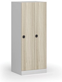 Szafa ubraniowa obniżona 2-drzwiowa, 1500 x 600 x 500 mm, demontaż, zamek kodowy, drzwi laminowane, dąb naturalny