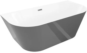 Mexen Oval+ wanna wolnostojąca przyścienna 170 x 80 cm, biała/szara, przelew gun gray szczotkowany - 52681708062-66