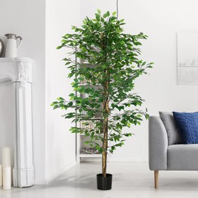 HOMCOM Sztuczny Ficus, realistyczny, łatwy w pielęgnacji, w komplecie z doniczką, wysokość 180 cm, Zielony