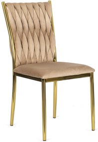 Zestaw Stół Okrągły SALLO 110 cm i 4 Krzesła Tapicerowane Plecione DAN Beżowe Glamour