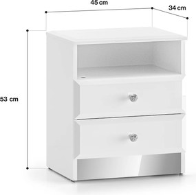 Szafka nocna z oświetleniem LED Glamour 04, biały połysk