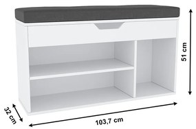 Ławka z półką na buty Fuddy, biały, 103,7 x 32 x 51 cm