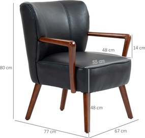 HOMCOM Fotel Akcentowy, Szerokie Siedzisko, Wygląd Skóry, Drewniana Rama, do 120 kg, 67x77x80 cm, Czarny