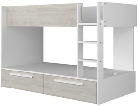 Łóżko piętrowe 2 x 90 x 200 cm - 2 szuflady - Biały i naturalny + Materac - TINOLI