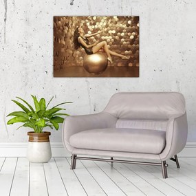Obraz na szkle kobiety w złotym pokoju (70x50 cm)