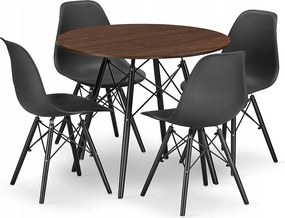 Valora KOVA 80 Okrągły zestaw stołowy z jesionu i czarnych krzeseł do jadalni x4