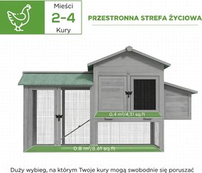 PawHut drewniany kurnik z wybiegiem i gniazdem duży domek dla kur z rampą i szufladą dla 2 4 kur szary | Aosom PL