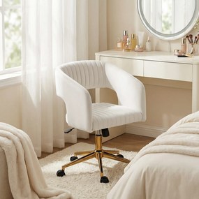 HOMCOM Krzesło Biurowe na Kółkach z Obiciem w Aksamit, Regulacja Wysokości, Funkcja Bujania, Kremowy