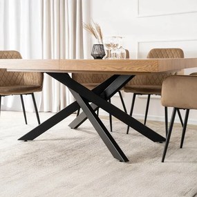 Zestaw Stół Prostokątny Rozkładany HAMPTON 160-240 cm Dąb/Czarny i 4 Krzesła Tapicerowane BRESSO Beżowe