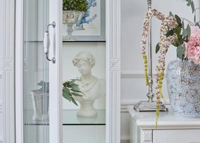 Witryna do salonu Elisabeth, wymiary 60x48x200 cm. 1-drzwiowa witryna szklana, szuflada i szklane półki. Meble Victoria.