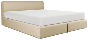 Zestaw łóżko kontynentalne z zagłówkiem + stelaż z oświetleniem LED + materac - 160 x 200 cm - Tkanina - Beżowy - OTARU marki YSMÉE