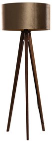 Lampa podłogowa na trójnogu z drewna orzechowego z abażurem z aksamitu w kolorze brązu, 50 cm - Tripod Classic klasyczny/Antyczny Oswietlenie wewnetrzne