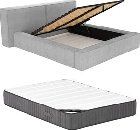Łóżko ze skrzynią 180 × 200 cm – Sztruks – Jasnoszary + Materac – TIMANO marki Pascal Morabito