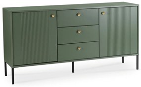 Komoda do Salonu Sypialni SOFT 154 cm Zielona Ryflowana Dwudrzwiowa z Szufladami Nowoczesna
