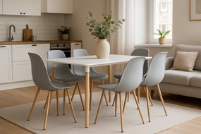 Biały stół + 4 szare krzesła na bukowych nogach W5-H41