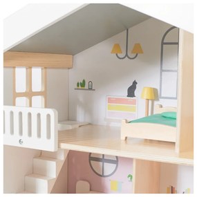 Classic world duży drewniany domek dla lalek 2 figurki naturalne drewno 28 el.
