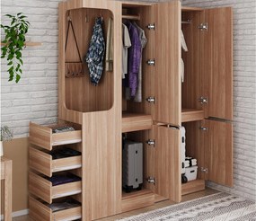 Szafa 140x40x170 cm - z 4 szufladami - z przegródkami do przechowywania - z frontami - kolor naturalny