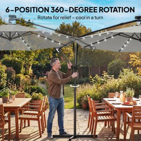Outsunny Parasol ogrodowy LED solar Ø300 cm, obrotowy, z korbą, stojakiem i pokrowcem, jasnoszary | Aosom PL
