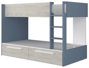 Łóżko piętrowe 2 x 90 x 200 cm - 2 szuflady - Niebieski, naturalne drewno i biały - TINOLI