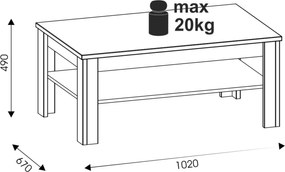 Ława z Półką do Salonu Drewniana DYNAMO 102 cm Dąb evoke Loft