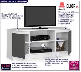 Nowoczesna Szafka Rtv Biała + Grafit / Szary Valano 3X