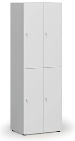 Drewniana szafka skrytkowa S4, 4 schowki, demontaż, zamek cylindryczny, szary/biały