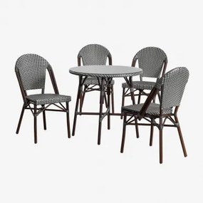 Zestaw Okrągłych Stołów Ø80 Cm I 4 Składanych Krzeseł Do Jadalni Z Aluminium Brielle Bistro Grafitowa Szarość - Gardenia Biel - Sklum