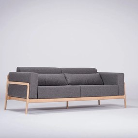 Ciemnoszara sofa z konstrukcją z litego drewna dębowego Gazzda Fawn, 210 cm