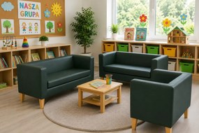 Sofa Monaco : Kolor nogi - Drewno, Kolor tkaniny - EKO-SKÓRA - 6D, Typ tkaniny - Eko-skóra , Wysokość nogi - 20 cm