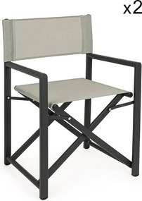 Zestaw 2 krzeseł reżyserskich z tekstylenu i szarego aluminium, składane - TAYLOR