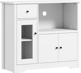 HOMCOM Szafka kuchenna z otworem na kable, Komoda z 2 szafkami, otwartą przegrodą, szufladą, 80 x 35 x 72,2 cm, Płyta wiórowa, Biały