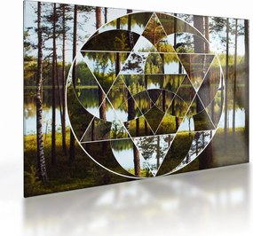Obraz na szkle - Geometryczny kolaż na tle nordyckich lasów (70x50 cm)