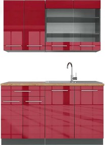 Pojedyncza kuchnia bordowy wysoki połysk/antracyt 140x60x81.6 fame-line