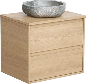 Szafka łazienkowa z umywalką nablatową z kamienia – Okleina dębowa – 60 cm – MILIPAM