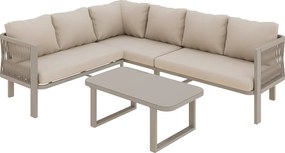 Zestaw mebli ogrodowych 6-osobowy - 225 x 175 x 77 cm - ze stolikiem kawowym i sofą - Poliester + metal - khaki