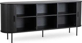 Komoda do Salonu Rozsuwana TRISH 180 cm Czarna Dwudrzwiowa Ryflowana Japandi