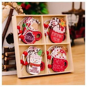 Zestaw HOT DRINKS Świąteczne dekoracje drewniane, 12 szt