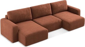 Rozkładany/ze schowkiem narożnik z tkaniny szenilowej (w kształcie litery U) w kolorze terakoty Kona – Makamii