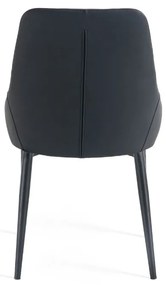 Eleganckie czarne krzesło Monolit tapicerowane ekoskórą PU, wygodne, nowoczesne i idealne do jadalni lub biura. Smukłe metalowe nogi dodają mu lekkości i stylu.