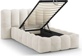 Beżowe tapicerowane łóżko jednoosobowe ze schowkiem i stelażem 90x200 cm Lupine – Micadoni