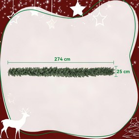 HOMCOM 2,7 m sztuczna girlanda świąteczna dekoracja z 216 zakończeniami, na schody i kominek, zielona | Aosom PL