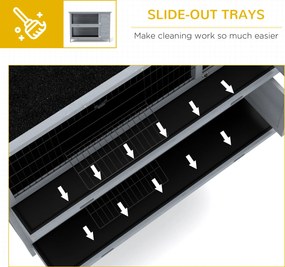 PawHut Klatka dla królików z drewna z 2 poziomami, dach z papy, tacki na dno, drzwi dla małych zwierząt, 136,4 x 50 x 93 cm, szara | Aosom PL