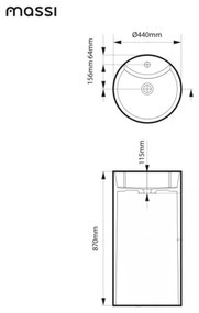 Umywalka z konglomeratu wolnostojąca okrągła szara błyszcząca 87 x 44 cm KALMI GREY GLOW z otworem na baterie : Podłączenie syfonu - Do podłogi