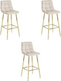 Stołek Valora TEOTO, beżowy, aksamitny, złote nogi, do kuchni x3