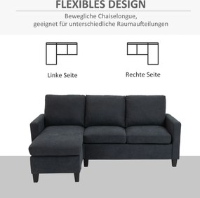 HOMCOM Sofa Narożna Wielofunkcyjna Ciemnoszara 197x139x91 cm Przestronny i Wygodny Narożnik | Aosom PL