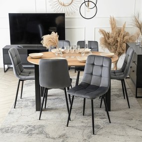 Zestaw Stół Okrągły Rozkładany HARRY 102-142 cm Dąb Craft/Czarny i 6 Krzeseł Tapicerowanych PERU Szarych Welurowych Nowoczesnych
