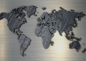 Obraz na szkle - Mapa świata w kamiennej teksturze (70x50 cm)