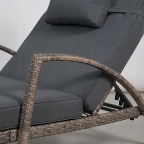 Zestaw 2 leżaków ogrodowych technorattan Ravello XL2505, jasny brąz, poduszki szare