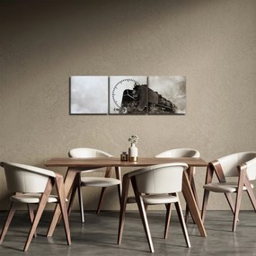 Obraz - Pociąg we mgle (z zegarem) (90x30 cm)